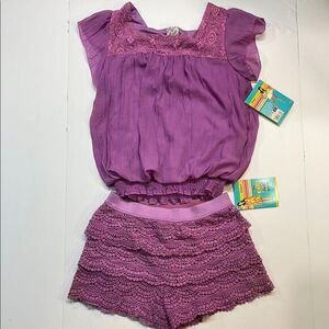 D-Signed Girls Two Piece Skort Blouse Deep Lilac Lace Color Sz XL 14-16